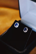 Load image into Gallery viewer, LUOWEND 18K White Gold Real Natural Diamond and Sapphire Earrings for Women
