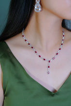 Load image into Gallery viewer, LUOWEND 18K White Gold Real Natural Diamond and Ruby Necklace for Women
