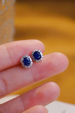 Load image into Gallery viewer, LUOWEND 18K White Gold Real Natural Diamond and Sapphire Earrings for Women

