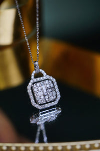LUOWEND 18K White Gold Real Natural Diamond Pendant Necklace for Women