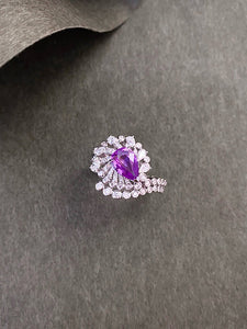 LUOWEND 18K White Gold Natural Diamond and Sapphire Ring for Women