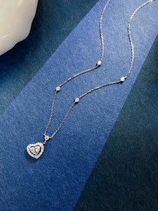 LUOWEND 18K White Gold Natural Diamond Pendant Necklace for Women