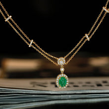 Load image into Gallery viewer, LUOWEND 18K Yellow Gold Natural Emerald Necklace for Women
