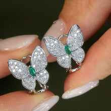 Load image into Gallery viewer, LUOWEND 18K White Gold Real Natural Emerald and Diamond Gemstone Earrings for Women
