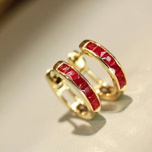 Load image into Gallery viewer, LUOWEND 18K Yellow Gold Fine Jewelry Natural Ruby Earrings for Women
