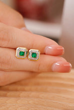 Load image into Gallery viewer, LUOWEND 18K Yellow Gold Real Natural Emerald and Diamond Gemstone Earrings for Women
