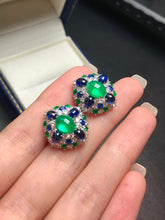 Load image into Gallery viewer, LUOWEND 18K White Gold Natural Emerald Earrings for Women
