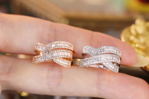 LUOWEND 18K White or Rose Gold Real Natural Diamond Ring for Women