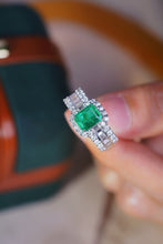 Load image into Gallery viewer, LUOWEND 18K White Gold Real Natural Diamond and Emerald Ring for Women
