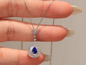 LUOWEND 18K White Gold Natural Sapphire Necklace for Women