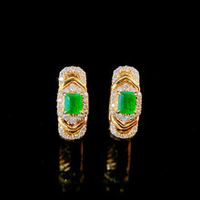 Load image into Gallery viewer, LUOWEND 18K Yellow Gold Real Natural Emerald and Diamond Gemstone Earrings for Women
