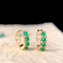 Load image into Gallery viewer, LUOWEND 18K White or Yellow Gold Real Natural Emerald and Diamond Gemstone Earrings for Women

