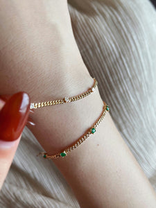LUOWEND 18K Yellow Gold Real Natural Diamond or Emerald Bracelet for Women