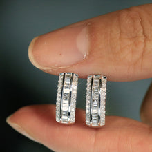 Load image into Gallery viewer, LUOWEND 18K White Gold Real Natural Diamond Hoop Earrings for Women
