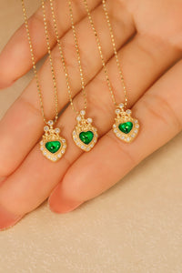 LUOWEND 18K Yellow Gold Real Natural Emerald Necklace for Women