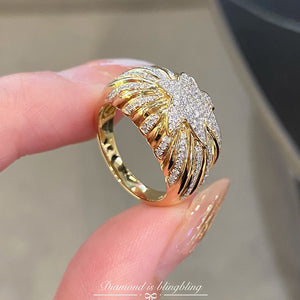 LUOWEND 18K White+Yellow Gold Natural Diamond Ring for Women