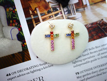 Load image into Gallery viewer, LUOWEND 18K Yellow Gold Natural Color Sapphire Earrings for Women
