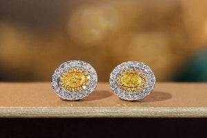 LUOWEND 18K White Gold Real Natural Yellow Diamond Stud Earrings for Women
