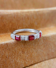 Load image into Gallery viewer, LUOWEND 18K White Gold Real Natural Diamond and Ruby Ring for Women
