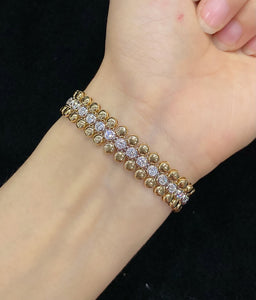 LUOWEND 18K White and Yellow Gold Real Natural Diamond Bracelet for Women