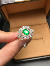 Load image into Gallery viewer, LUOWEND 18K White Gold Natural Emerald Ring for Women
