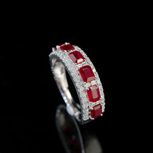 Load image into Gallery viewer, LUOWEND 18K White Gold Real Natural Diamond and Ruby Ring for Women
