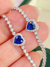 Load image into Gallery viewer, LUOWEND 18K White Gold Fine Jewelry Heart Shape Natural Sapphire Bracelet for Women
