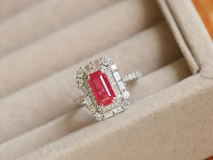 LUOWEND 18K White Gold Natural Ruby Ring for Women