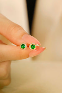 LUOWEND 18K Yellow Gold Real Natural Emerald and Diamond Earrings for Women