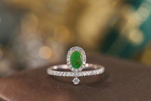 Load image into Gallery viewer, LUOWEND 18K White Gold Real Natural Emerald and Diamond Gemstone Ring for Women
