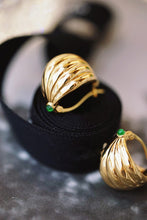 Load image into Gallery viewer, LUOWEND 18K Yellow Gold Real Natural Emerald Hoop Earrings for Women
