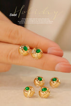 Load image into Gallery viewer, LUOWEND 18K Yellow Gold Real Natural Emerald and Diamond Gemstone Earrings for Women
