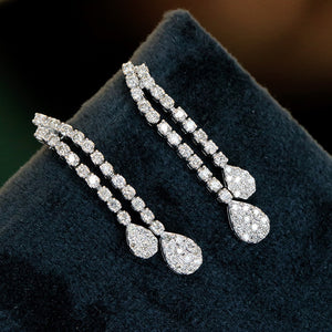 LUOWEND 18K White Gold Real Natural Diamond Drop Earrings for Women