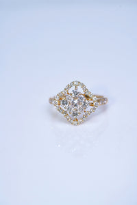 LUOWEND 18K Yellow Gold Real Natural Diamond Ring for Women