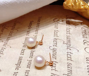 LUOWEND 18K Rose Gold Real Natural Pearl Earrings for Women