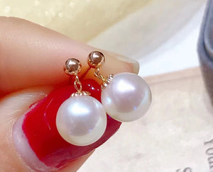 LUOWEND 18K Rose Gold Real Natural Pearl Earrings for Women