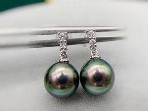 LUOWEND 18K White Gold Real Natural Tahiti Black Pearl Earrings for Women