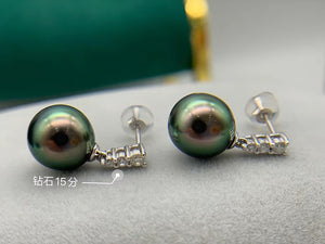LUOWEND 18K White Gold Real Natural Tahiti Black Pearl Earrings for Women