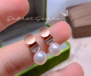 18K Rose Gold Real Freshwater Pearl Earrings for Women