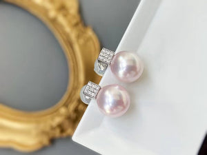 LUOWEND 18K White Gold Real Natural Sea Pearl Earrings for Women