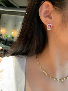 LUOWEND 18K White Gold Real Natural Diamond and Ruby Stud Earrings for Women