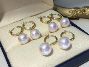 LUOWEND 18K Yellow Gold Real Natural Akoya Pearl Earrings for Women