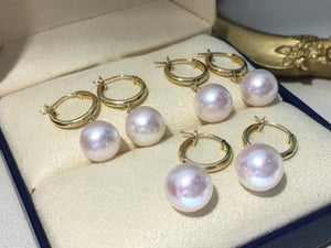 LUOWEND 18K Yellow Gold Real Natural Akoya Pearl Earrings for Women