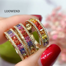 Load image into Gallery viewer, LUOWEND 18K Yellow Gold Real Natural Diamond and Aquamarine Ring for Women
