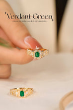 Load image into Gallery viewer, LUOWEND 18K Yellow Gold Real Natural Emerald Ring for Women
